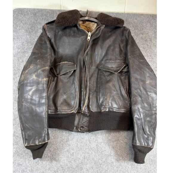 American Vintage Other - VTG Schott Leather Aviator Flight Bomber Jacket Mens 42 Sherpa Lined Streetwear